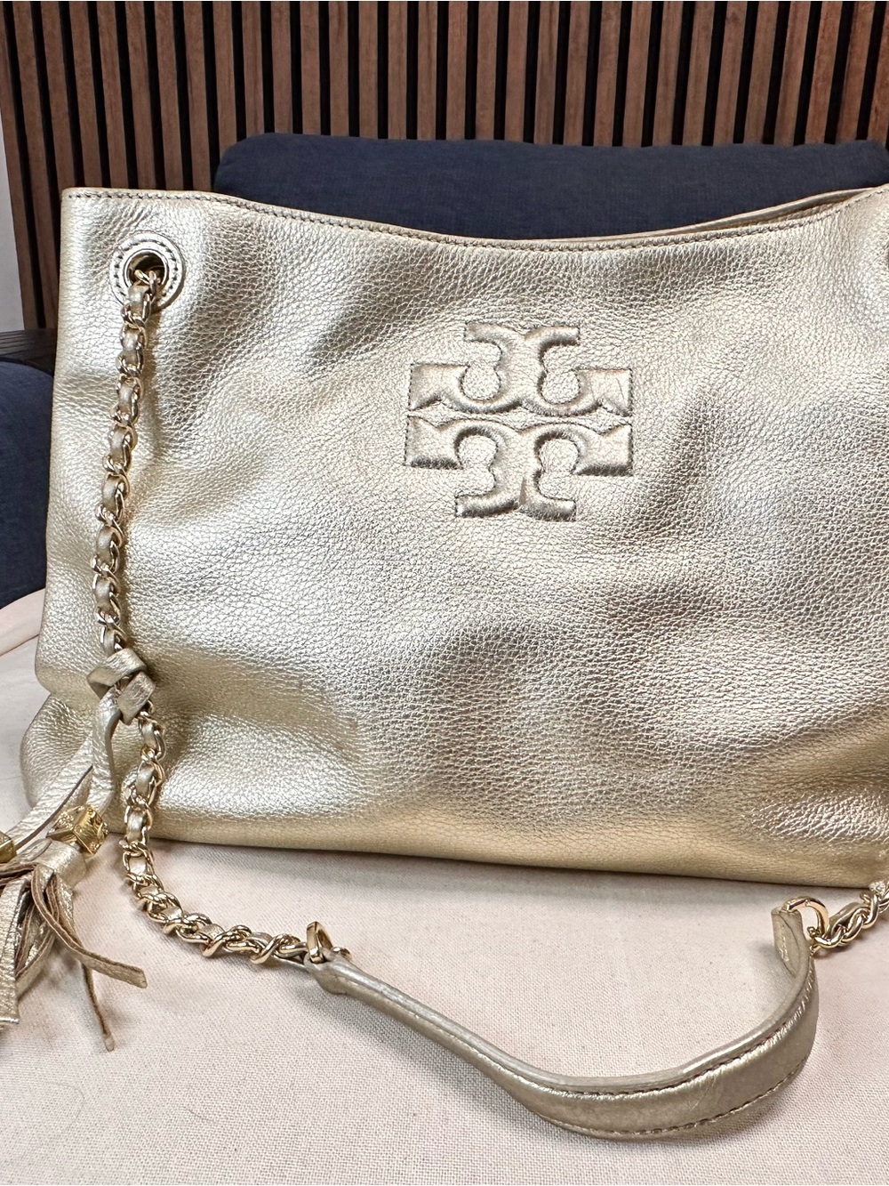 Tory Burch Metallic Gold Leather Chain-Handle Shoulder Bag